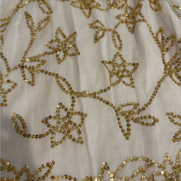 Vintage INC Crocheted with Gold sequins natural cotton gold chain halter top - Picture 2 of 6